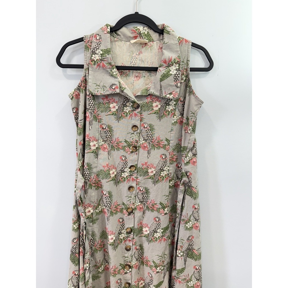 Bombay Paisley Tropical Parrot Print Button Front Midi Dress Small Cottagecore - Picture 3 of 9